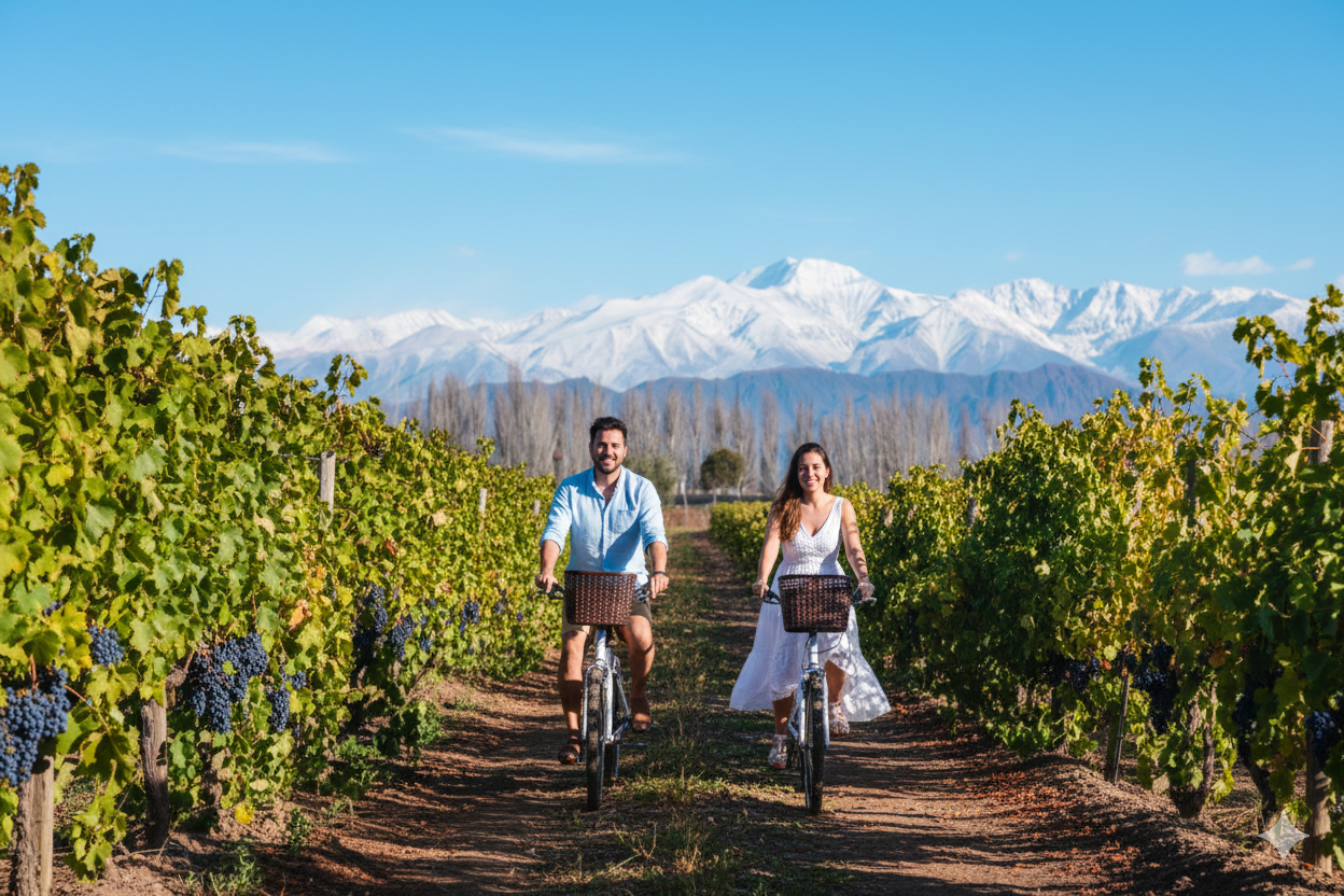 generado con IA. bicicletas por viñedos en ruta del vino