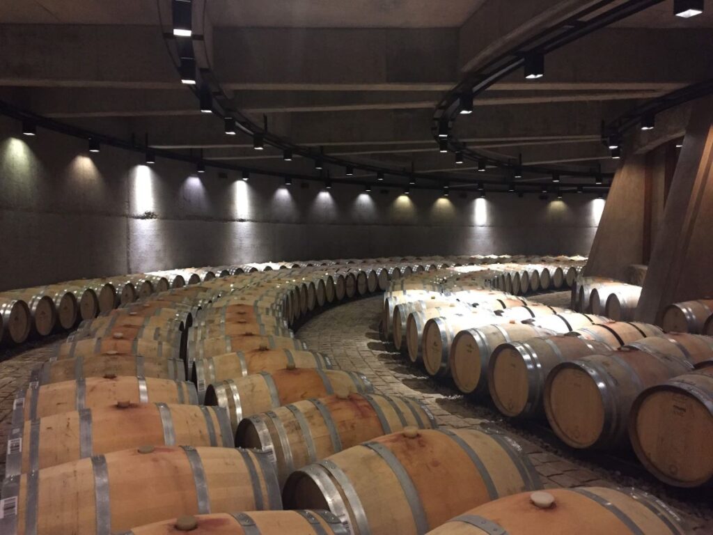 Cava con toneles para la reserva de vinos en bodega Catena Zapata